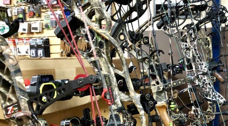 A rack of compound bows